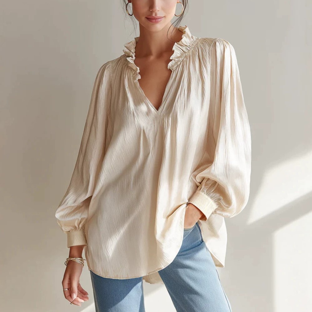 Street Fashion China Girl - Women's Fashion White Ruffled V Neck
