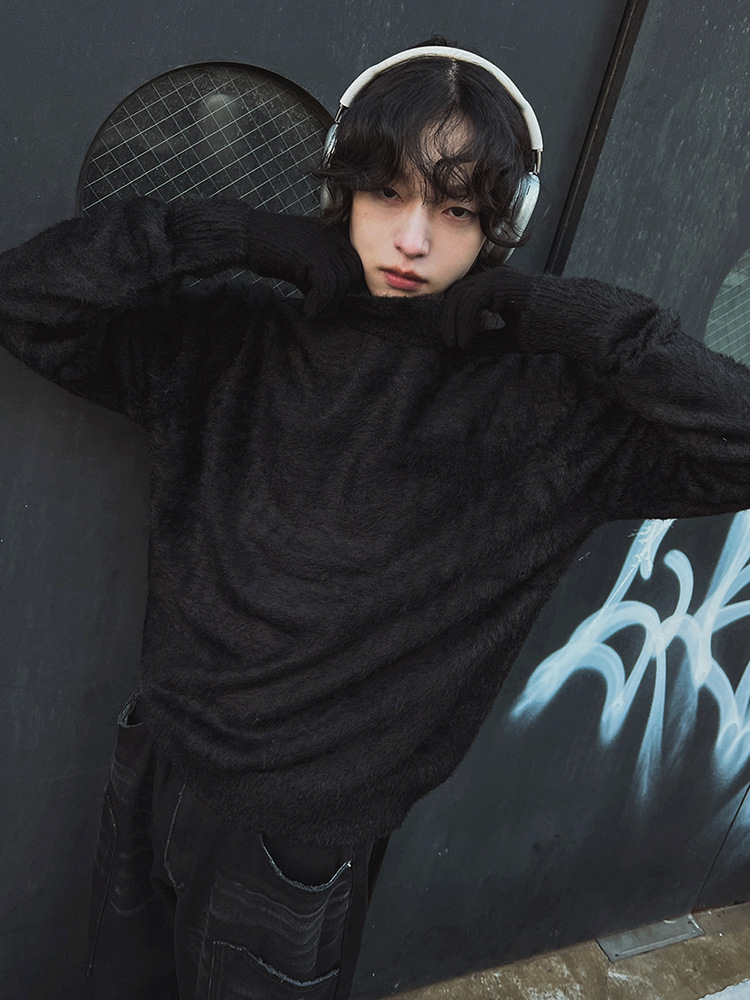 Street Fashion In London - Fur Collar Pullovers Rock Mens Navy
