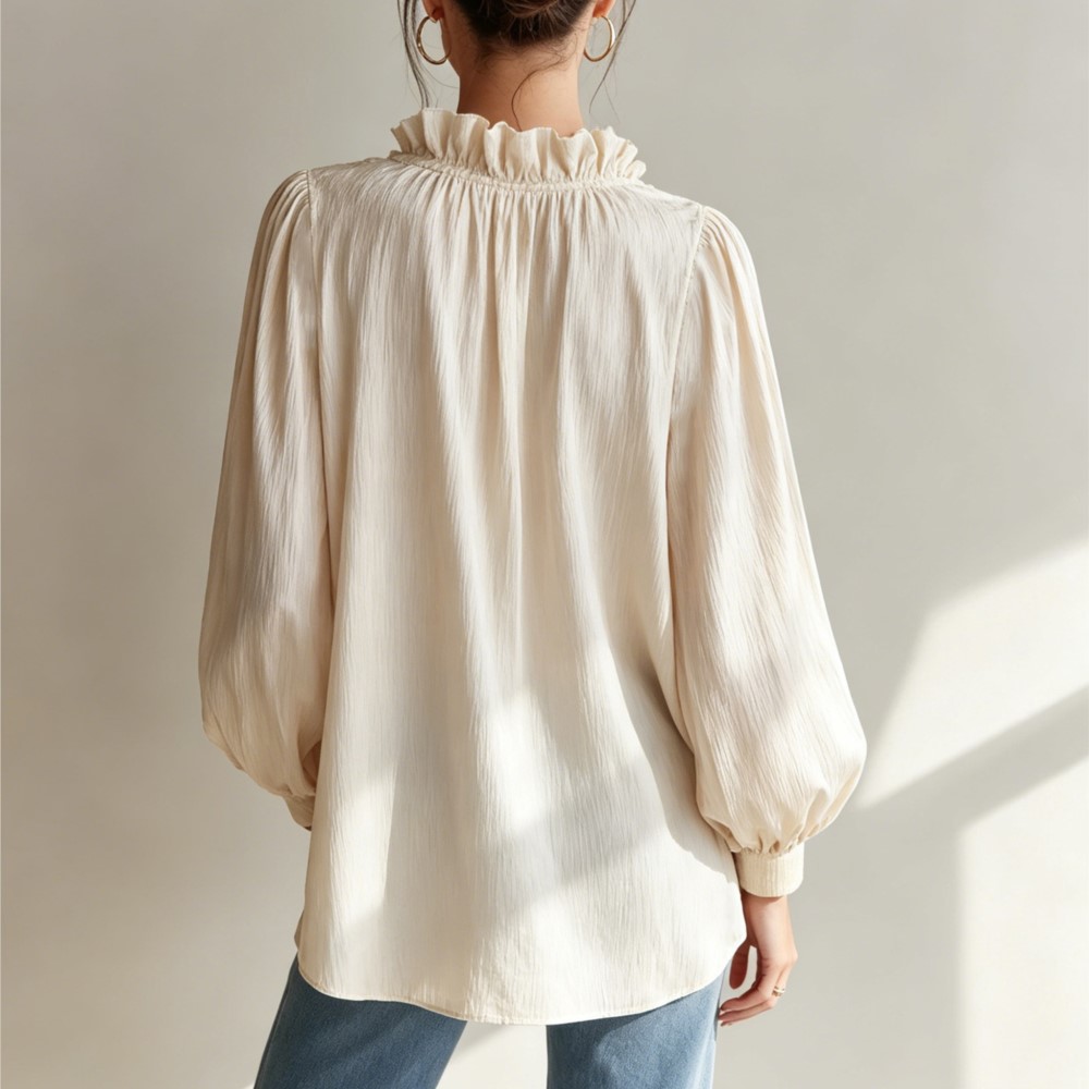 Women's Fashion White Ruffled  - Street Fashion China Girl ulasan dan harga
