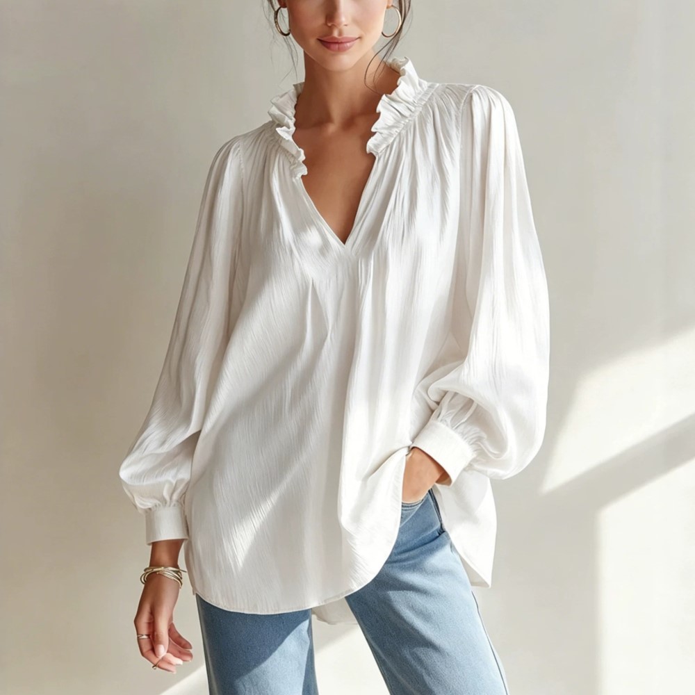 Women's Fashion White Ruffled  - Street Fashion China Girl ulasan dan harga