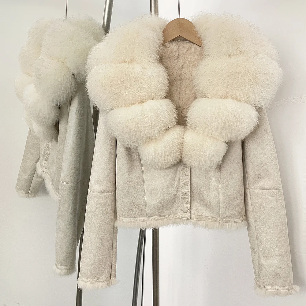 OFTBUY Natural Fox Fur Collar  - Street Fashion Official ulasan dan harga