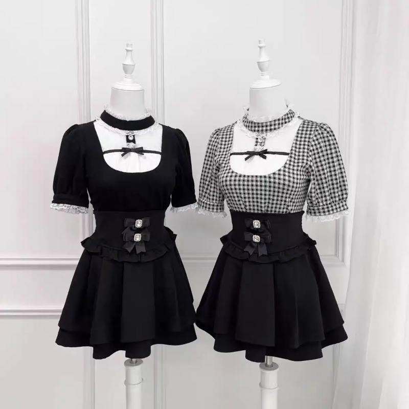 Gothic Sweet Ruffle Lace Plaid - Street Fashion China Girl ulasan dan harga