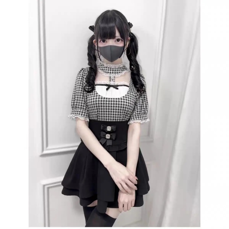 Gothic Sweet Ruffle Lace Plaid - Street Fashion China Girl ulasan dan harga